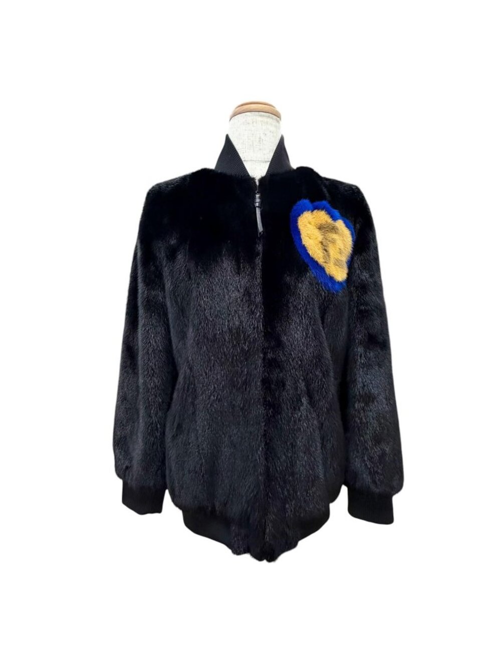 Fendi FF Logo Heart Motif Mink Zip Jacket Black 38